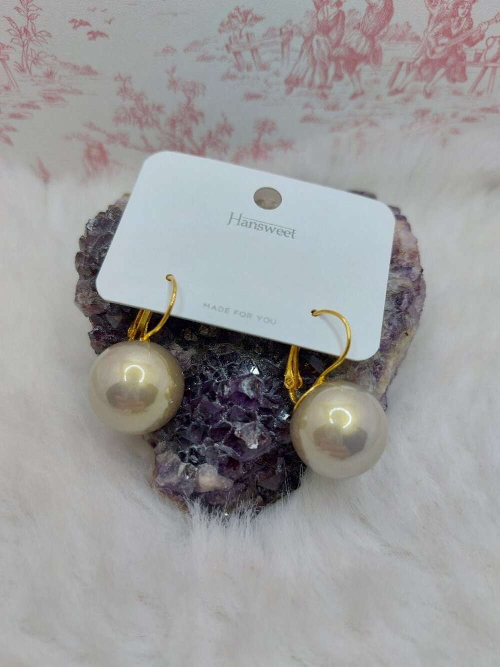 Retro Round Resin Artificial Pearl Hoop Earrings